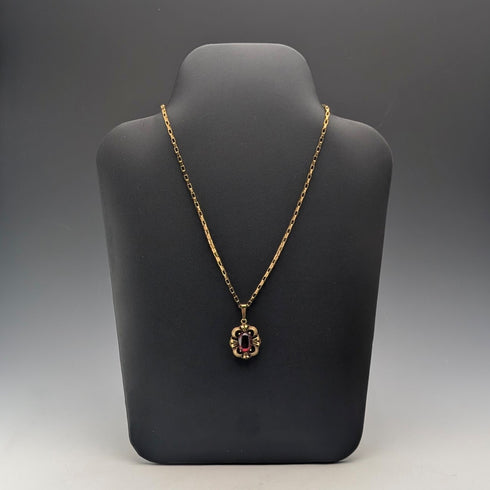 ヴィンテージ ゴールドプレート製 レッドストーン ペンダント ネックレス付